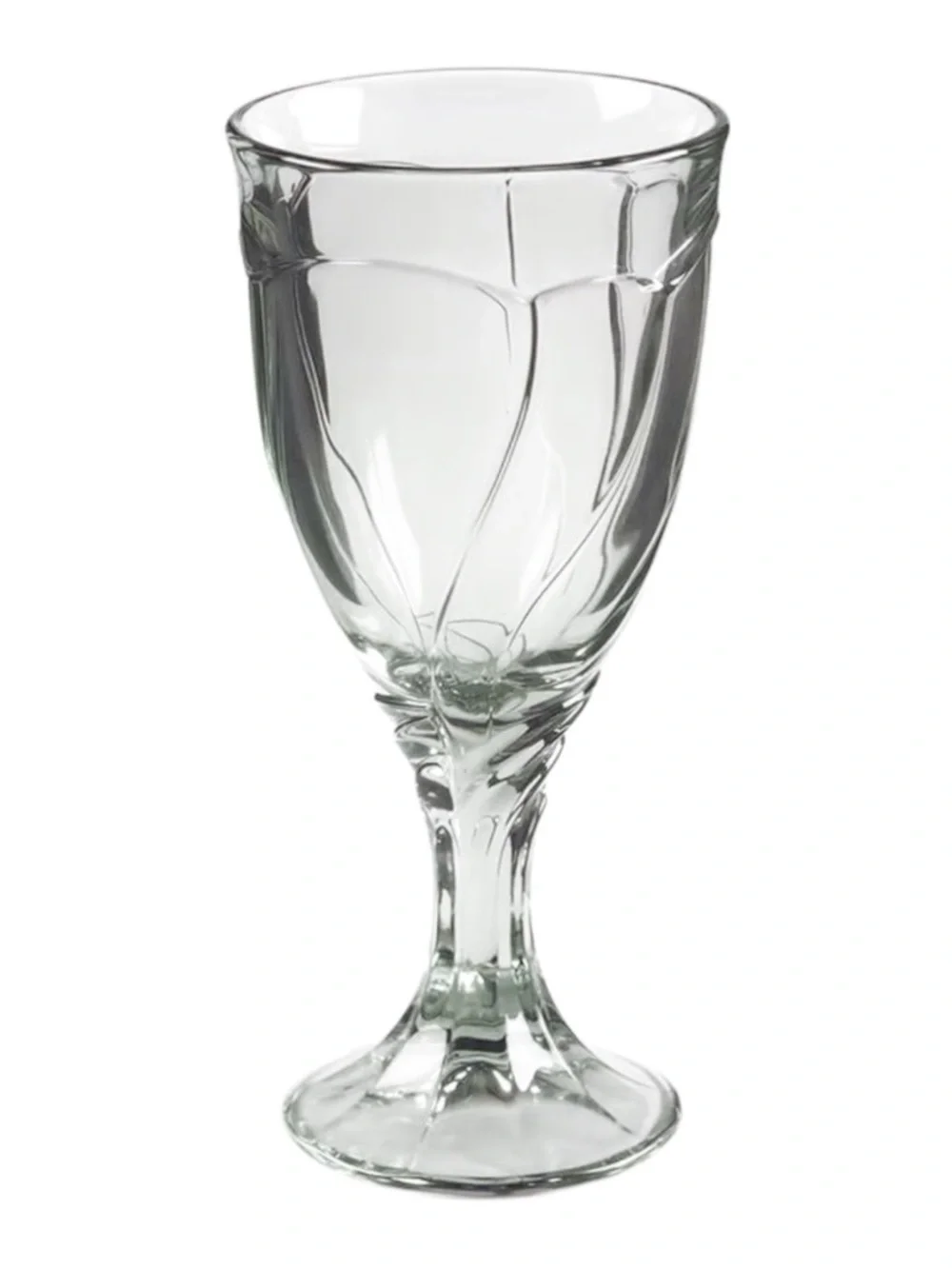 Two Vintage Noritake Sweet Swirl Wine Goblets Light Green Pressed-Glass Swirl.